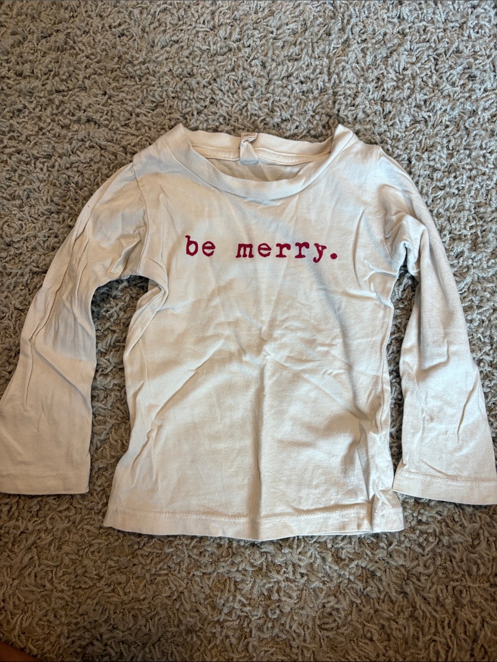 Toddler Long Sleeve 'be merry.' Graphic Tee - Cream with Red Text